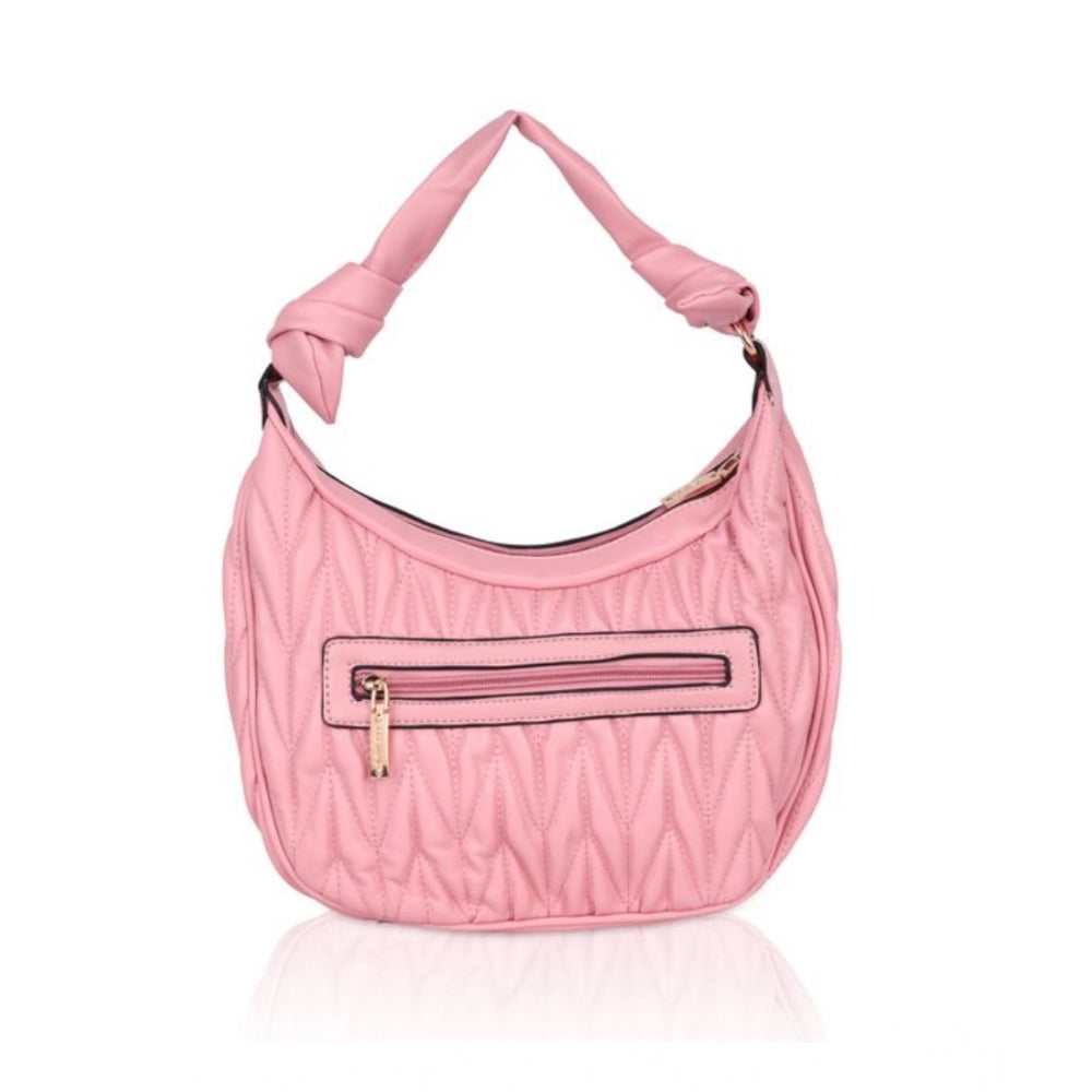 Women's Faux Leather Textured Handbag (Pink)