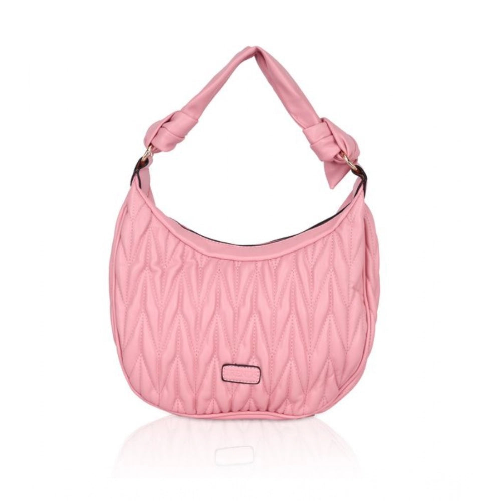 Women's Faux Leather Textured Handbag (Pink)