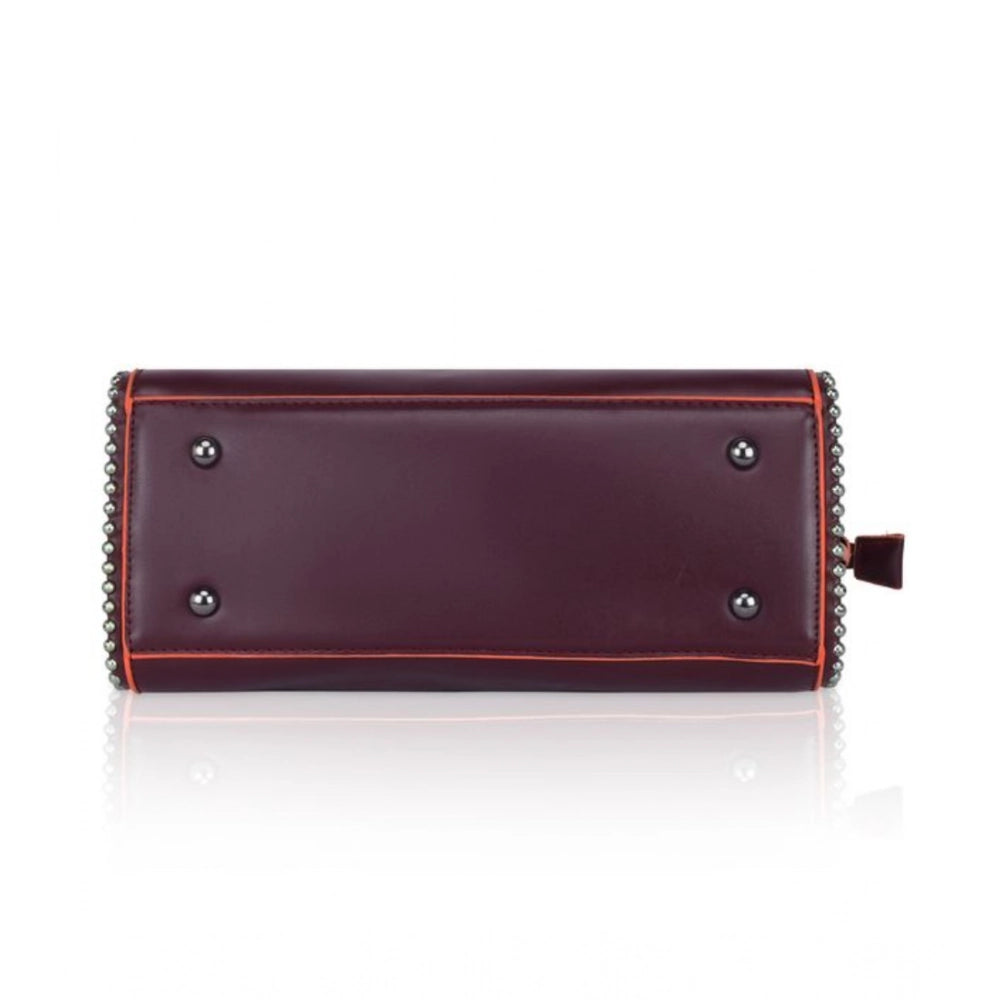 Women's Faux Leather Metal Beads Handbag (Wine Red)