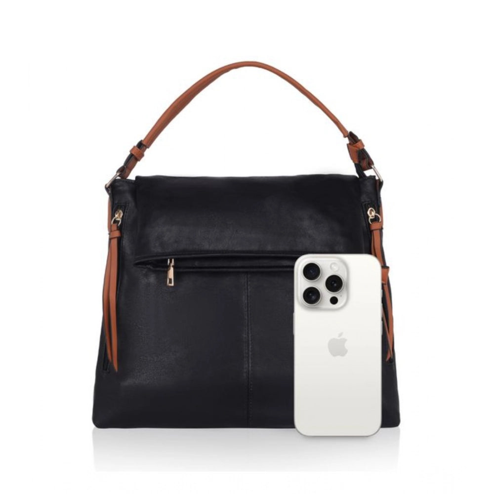 Women's Faux Leather Solid Sling Bag (Black)