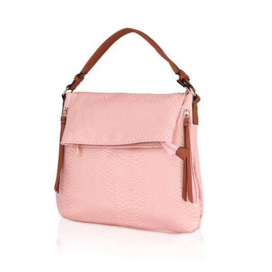 Women's Faux Leather Textured Sling Bag (Pink)
