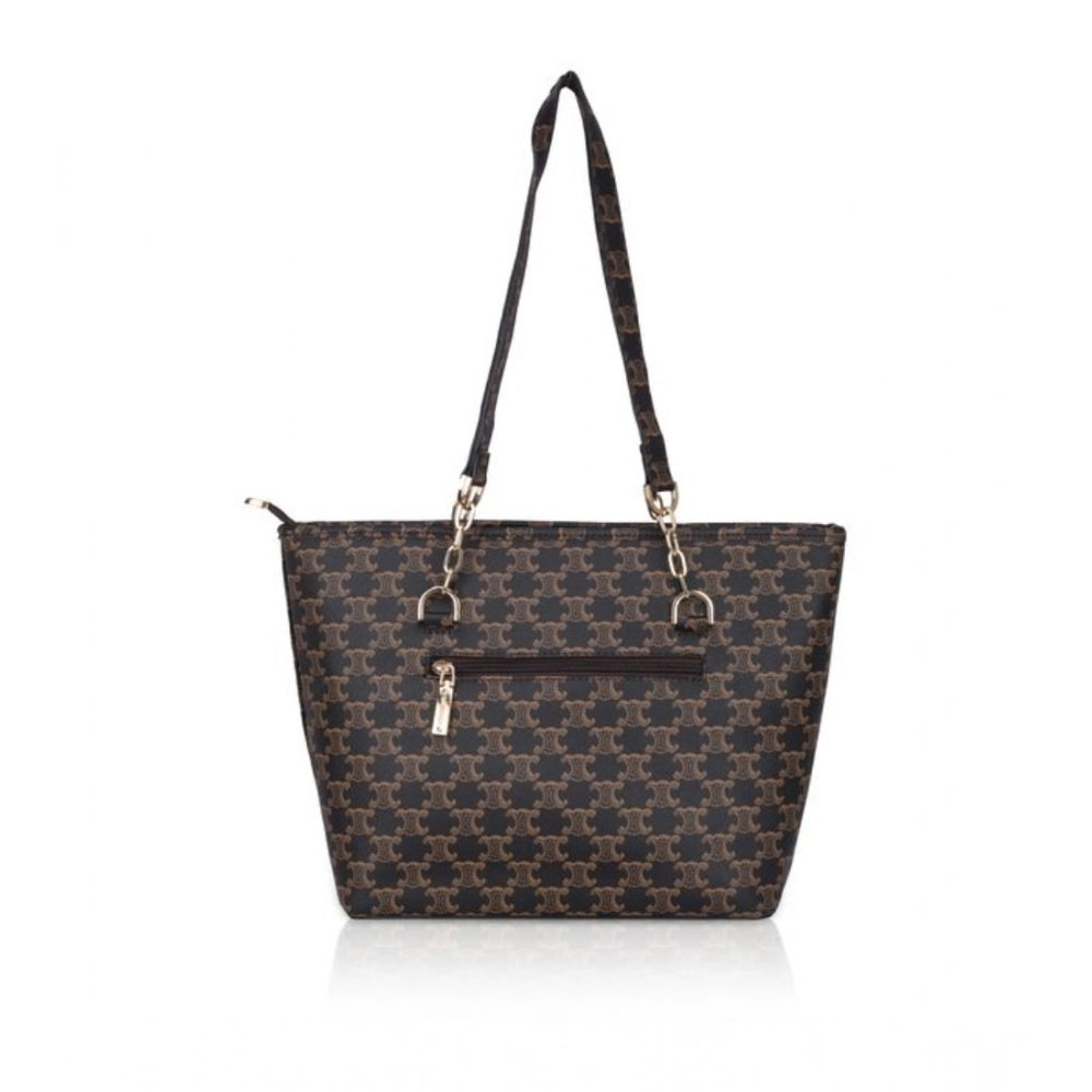 Women's Faux Leather Printed Tote Bag (Brown)