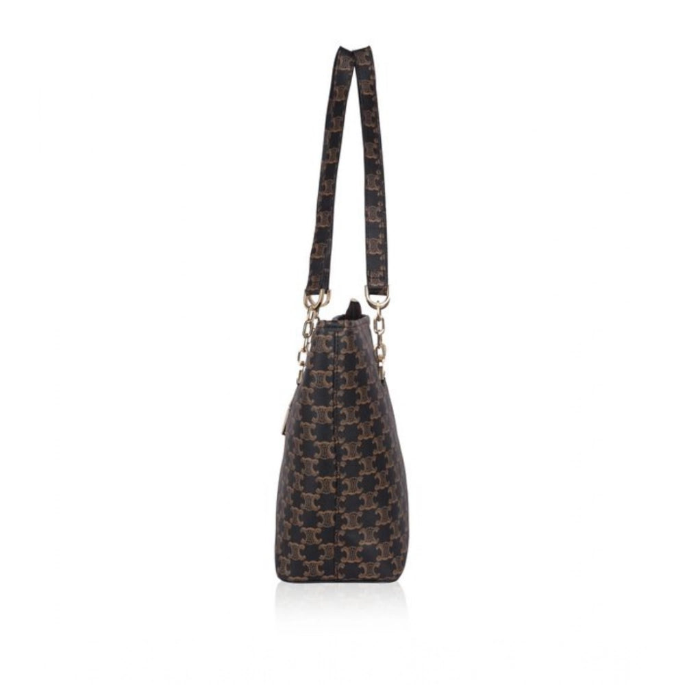 Women's Faux Leather Printed Tote Bag (Brown)