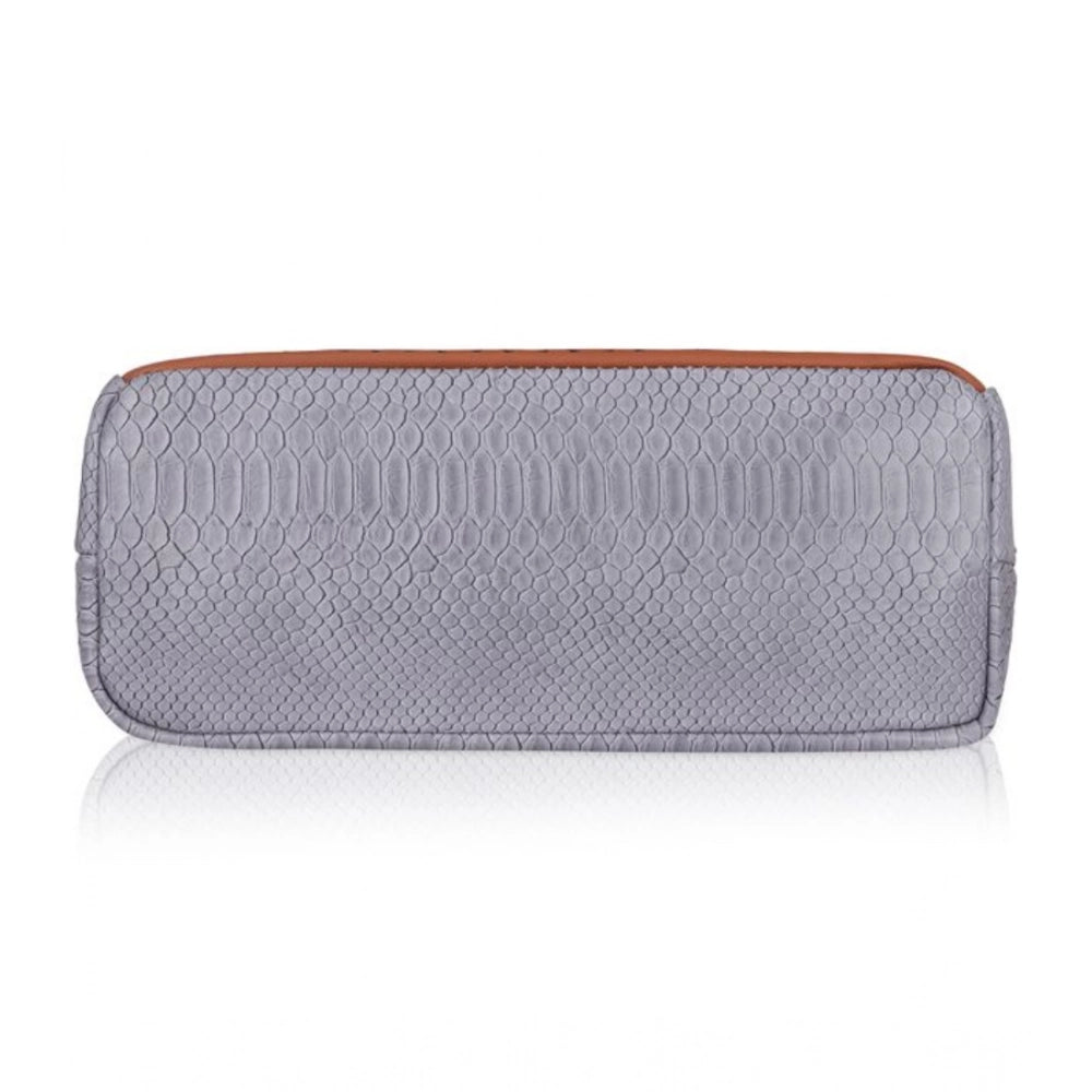 Women's Faux Leather Textured Tote Bag (Blue)