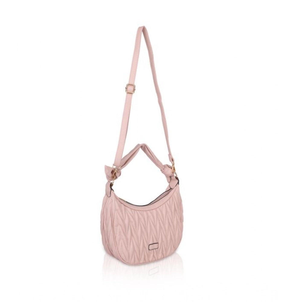 Women's Faux Leather Textured Handbag (Pink)