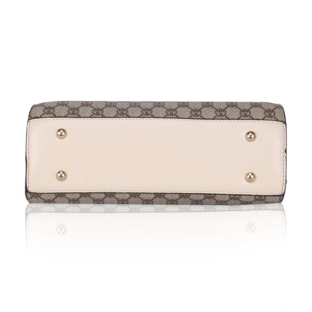 Women's Faux Leather Printed Handbag (Beige)