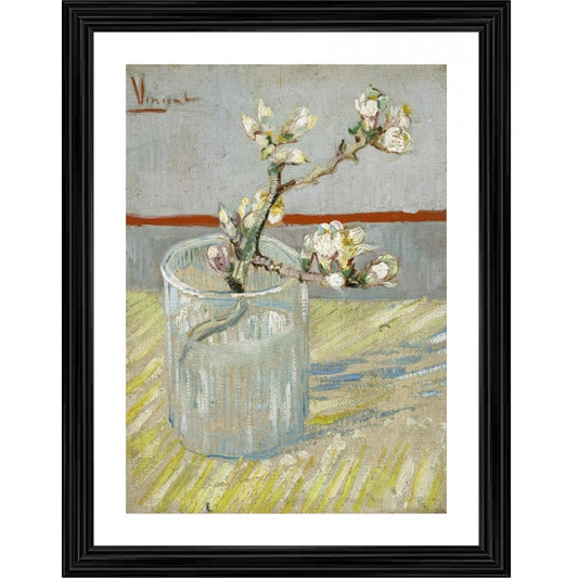 Generic Sprig of Flowering Almond in a Glass 1888 Painting With Wood Photo Frame (Multicolor)