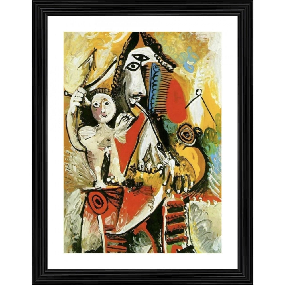 Generic Musketeer and Amor 1969 Painting With Wood Photo Frame (Multicolor)