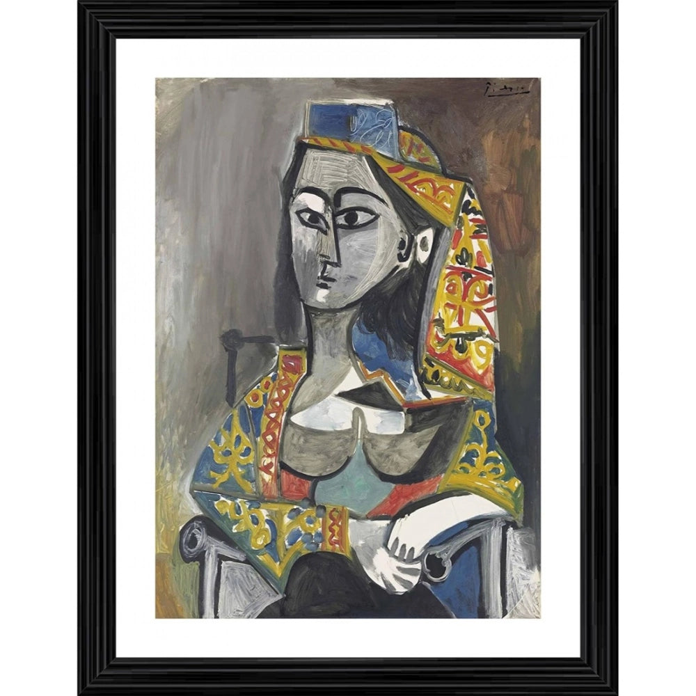 Generic Woman in Turkish Costume in a Chair 1955 Painting With Wood Photo Frame (Multicolor)