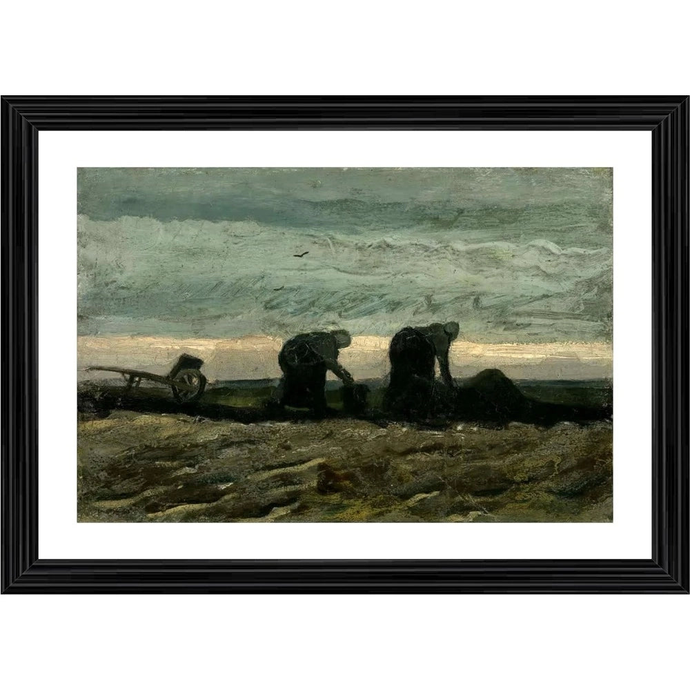 Generic Women on the Peat Moor 1883 Painting With Wood Photo Frame (Multicolor)