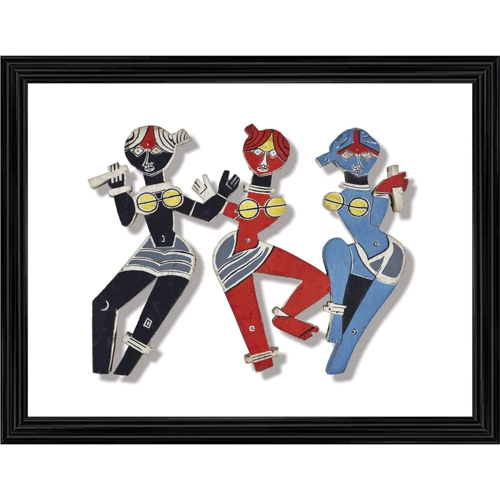 Generic Lady Dancers Painting With Wood Photo Frame (Multicolor)