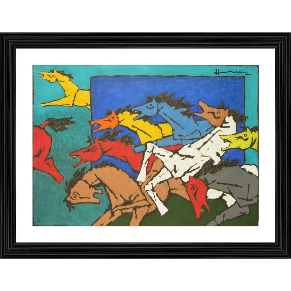 Generic Village Horses Painting With Wood Photo Frame (Multicolor)
