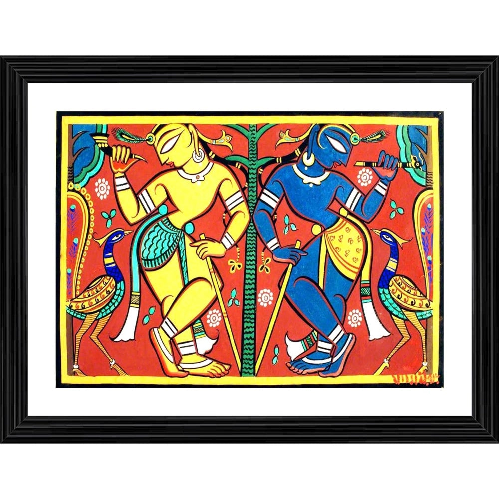 Generic Krishna Balram Painting With Wood Photo Frame (Multicolor)