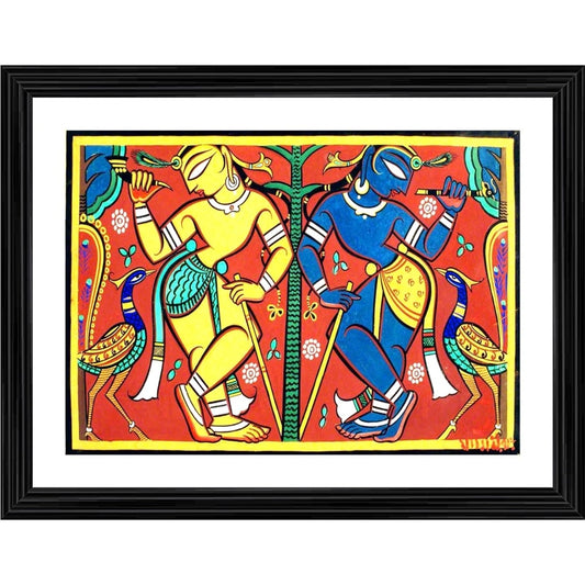Generic Krishna Balram Painting With Wood Photo Frame (Multicolor)