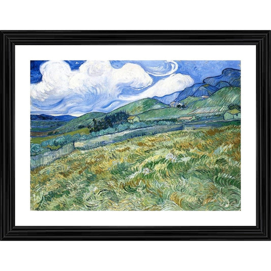 Generic Wheatfield and Mountains 1889 Painting With Wood Photo Frame (Multicolor)