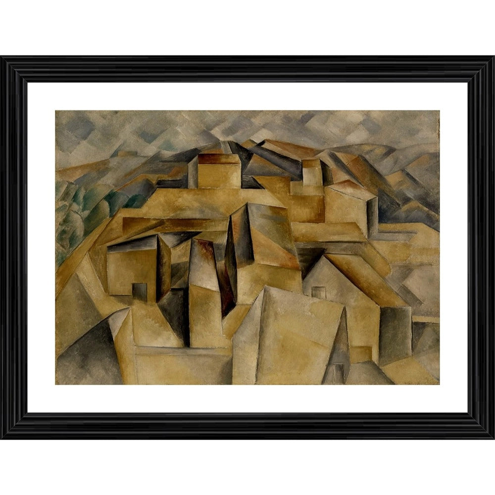Generic Houses on the Hill 1909 Painting With Wood Photo Frame (Multicolor)