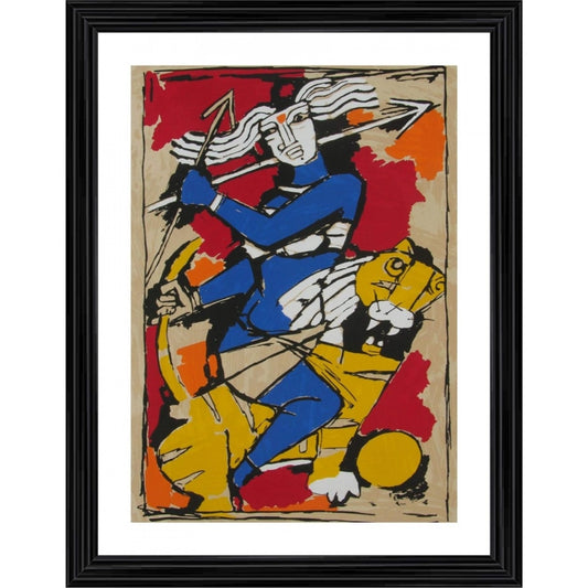 Generic Goddess Durga Painting With Wood Photo Frame (Multicolor)