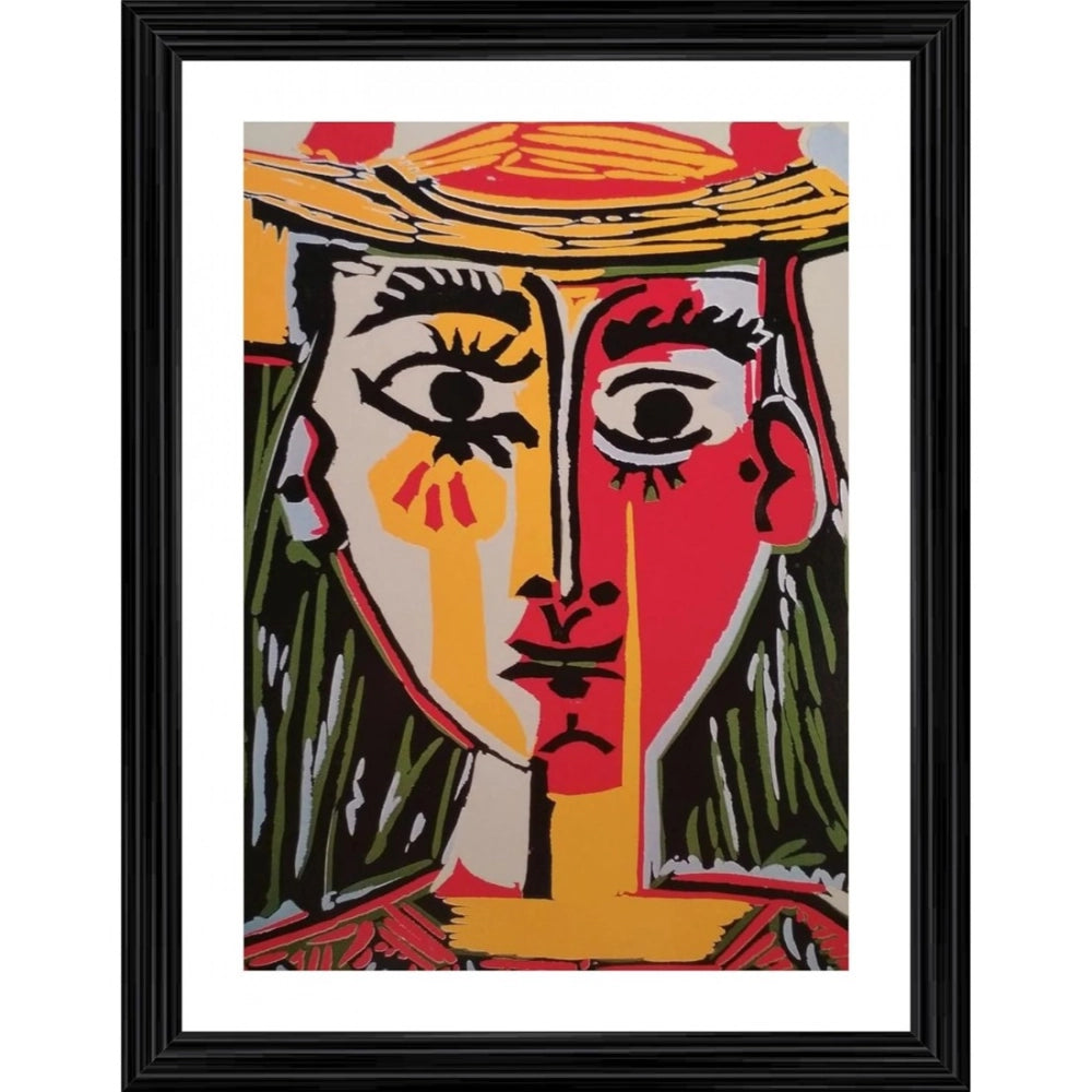 Generic Head of a Woman in a Hat 1962 Painting With Wood Photo Frame (Multicolor)