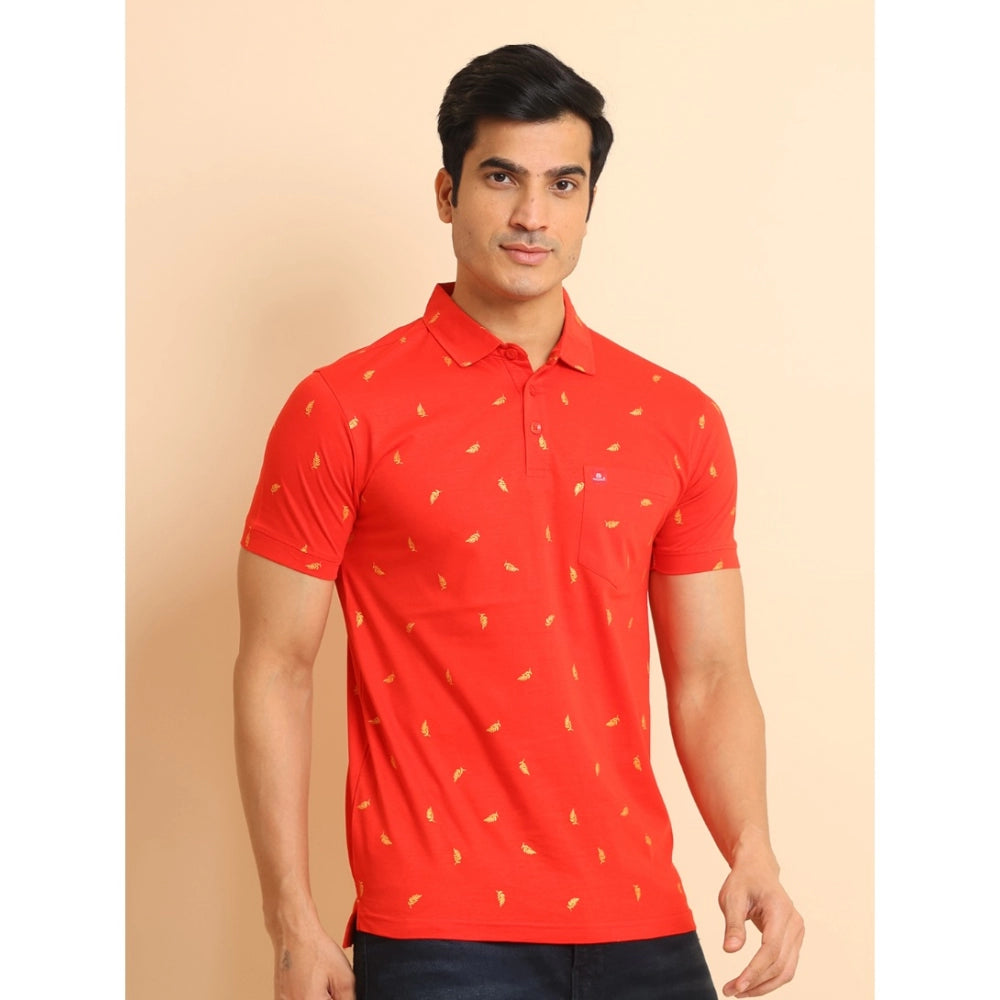 Generic Men's Casual Cotton Printed Polo Neck Half Sleeve T-Shirt (Red)