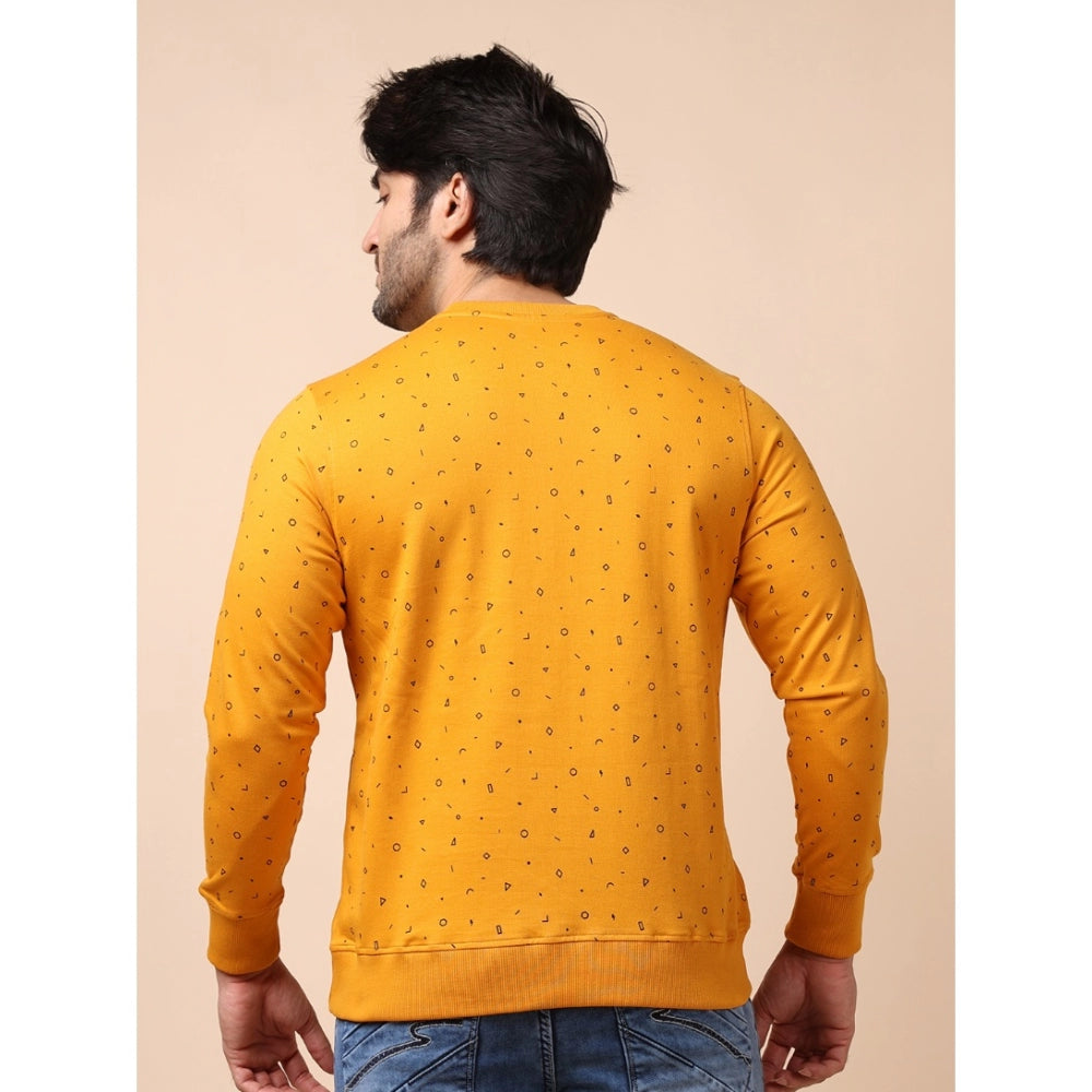 Generic Men's Casual Cotton Printed Round Neck Full Sleeve Sweat T-Shirt (Mustard)