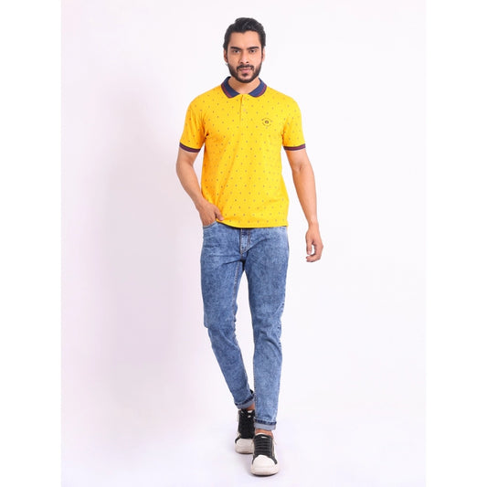 Generic Men's Casual Cotton Printed Polo Neck Half Sleeve T-Shirt (Turmeric)