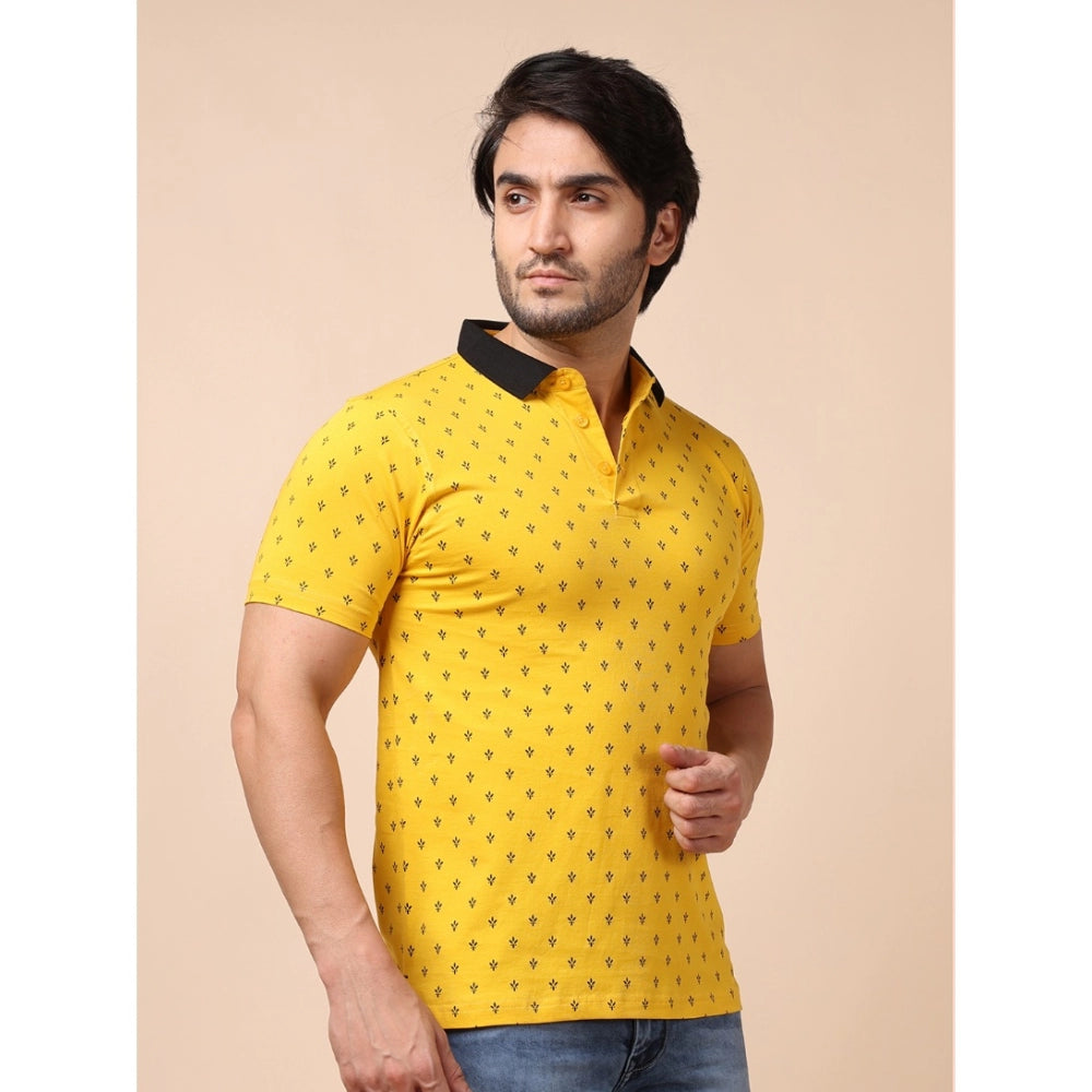 Generic Men's Casual Cotton Printed Polo Neck Half Sleeve T-Shirt (Yellow)