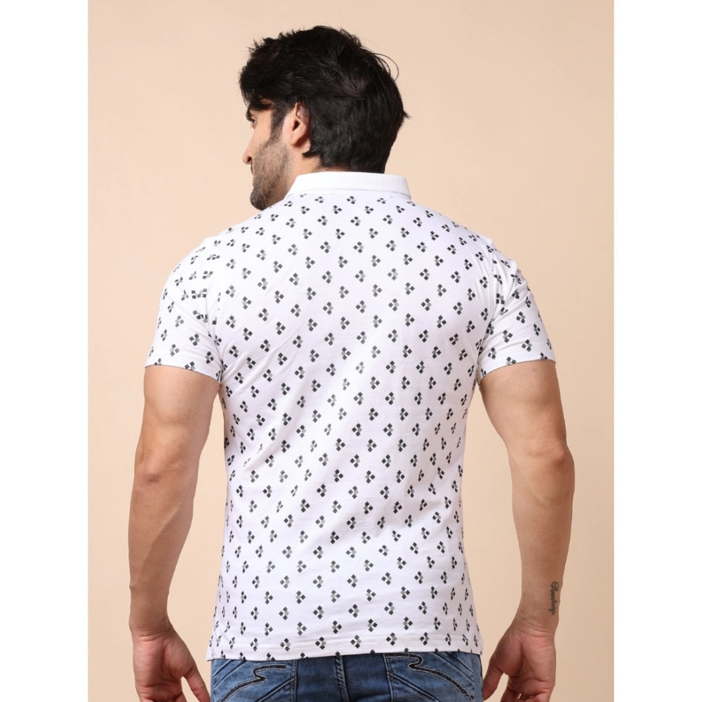 Generic Men's Casual Cotton Printed Polo Neck Half Sleeve T-Shirt (White)