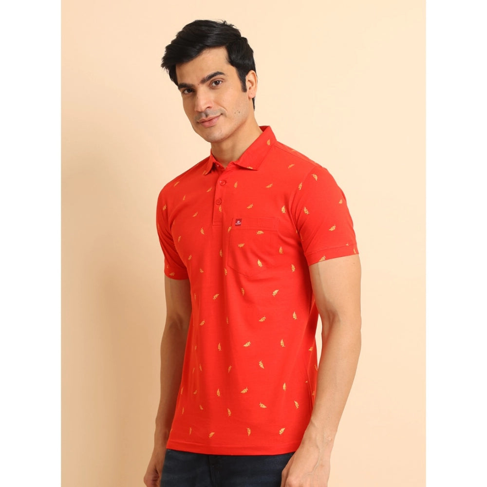 Generic Men's Casual Cotton Printed Polo Neck Half Sleeve T-Shirt (Red)
