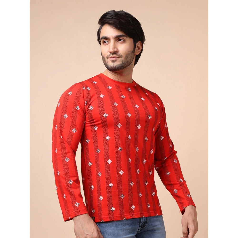 Generic Men's Casual Cotton Printed Round Neck Full Sleeve T-Shirt (Red)