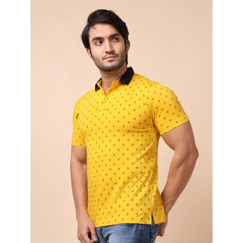 Generic Men's Casual Cotton Printed Polo Neck Half Sleeve T-Shirt (Yellow)