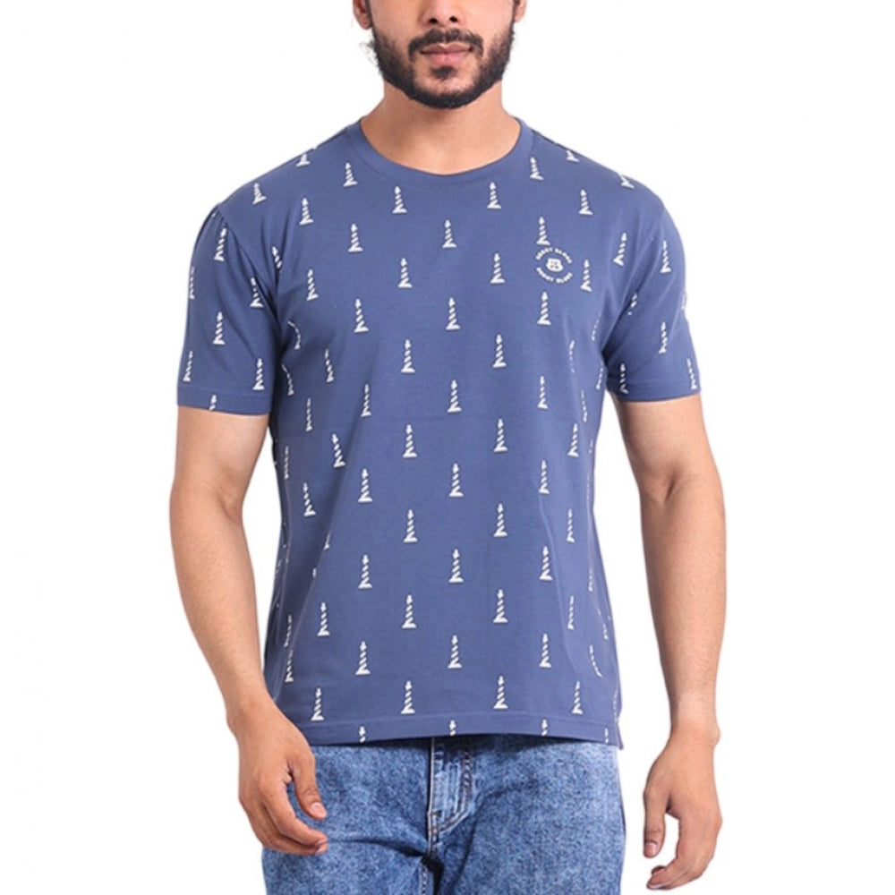 Generic Men's Casual Cotton Printed Round Neck Half Sleeve T-Shirt (Blue)