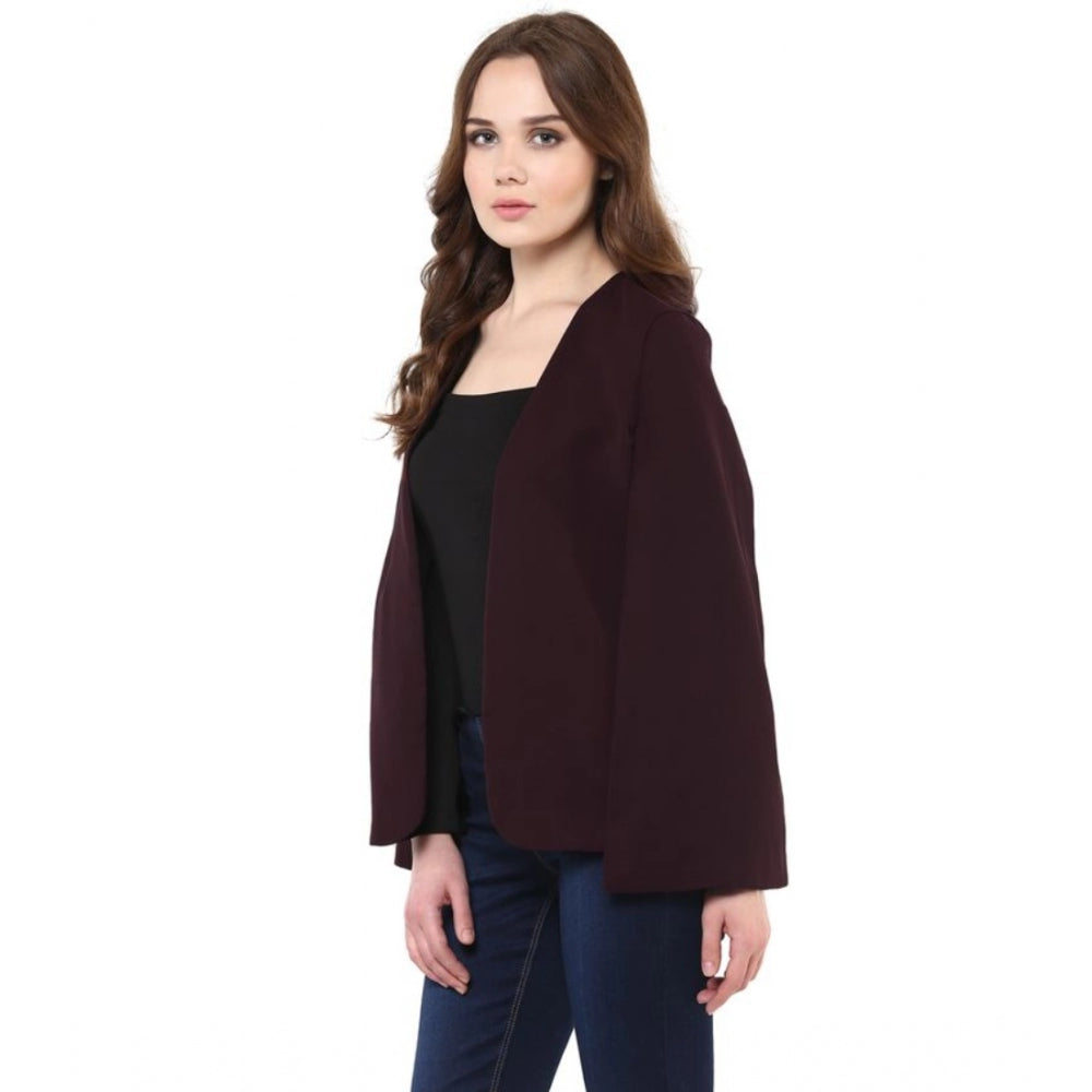 Generic Women's Polyester Solid Cape Sleeve Blazer (Wine)