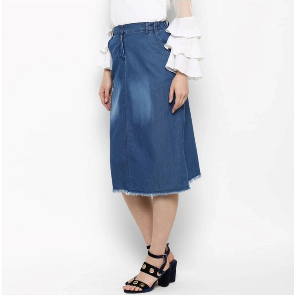 Generic Women's Denim Washed Buttoned Skirt (Blue)