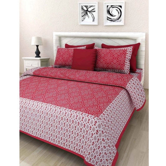 Generic Cotton Printed Queen Size Bedsheet With 2 Pillow Covers (Pink, 90x100 Inch)