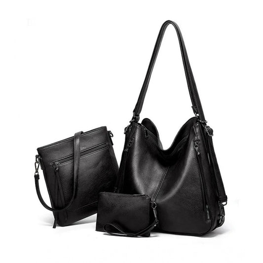 Women's PU Leather Medium Shoulder Zipper Handbag (Black)