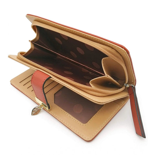 Women's Faux Leather Medium Snap Button Wallet (Brown)