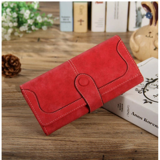 Women's Faux Leather Medium Snap Button Wallet (Red)