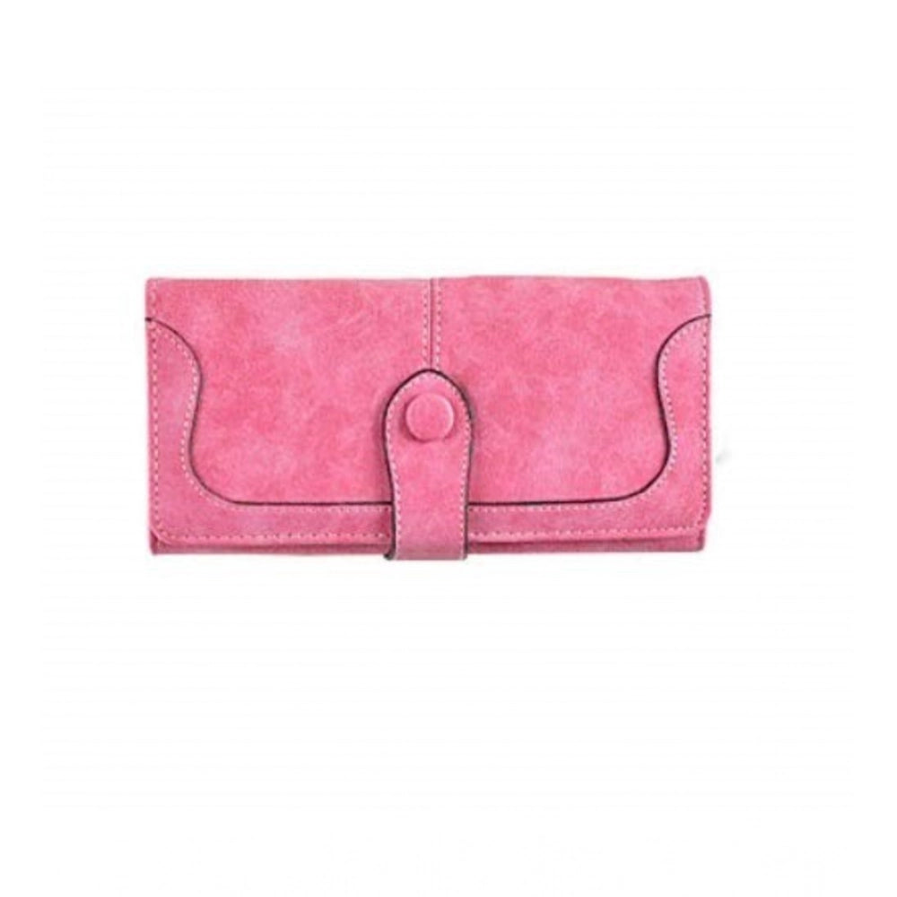 Women's Faux Leather Medium Snap Button Wallet (Pink)