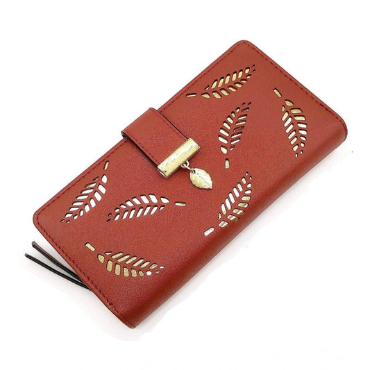 Women's Faux Leather Medium Snap Button Wallet (Brown)