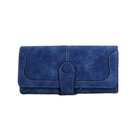 Women's Faux Leather Medium Snap Button Wallet (Dark Blue)