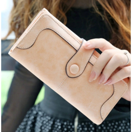 Women's Faux Leather Medium Snap Button Wallet (Khakhi)