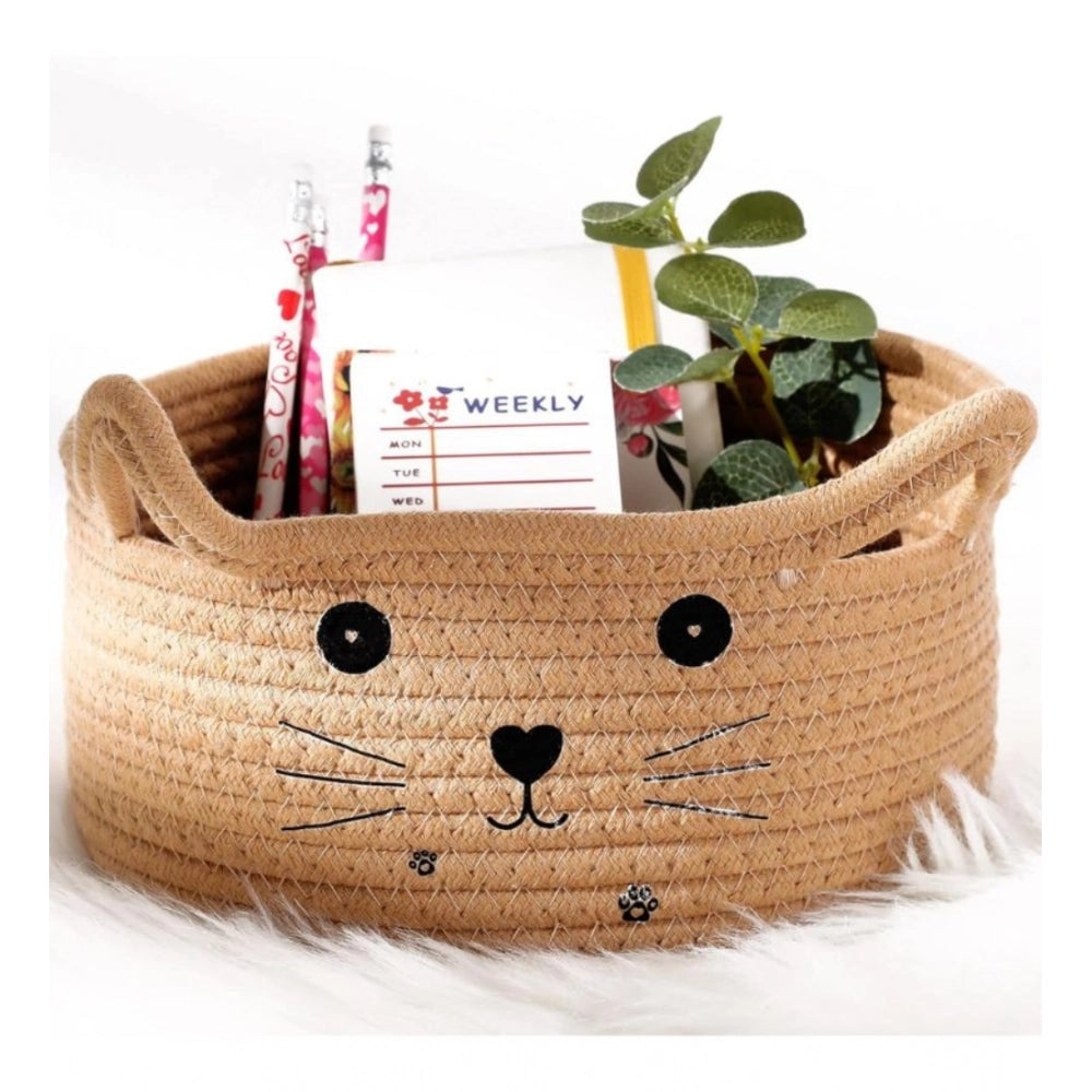 Cotton Small Cat With Face Basket Pack of 1 (Beige)