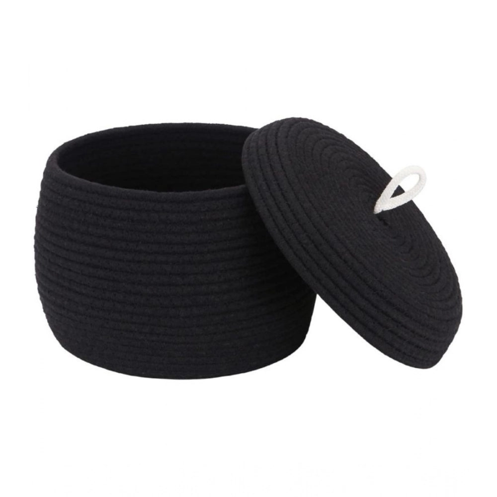 Cotton Bear Shaped Storage Matka Basket With Lid Pack of 1 (Black)