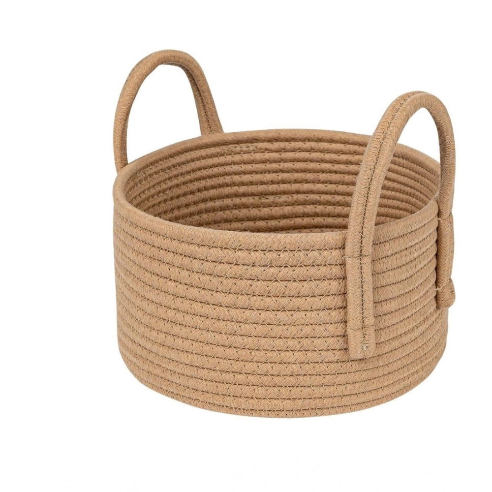Cotton Round Storage Rope Woven Baskets Pack of 2 (Beige)