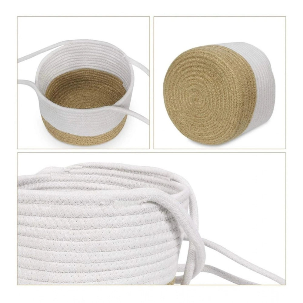 Cotton Hanging Planter Flower Basket Pack of 1 (Beige White)