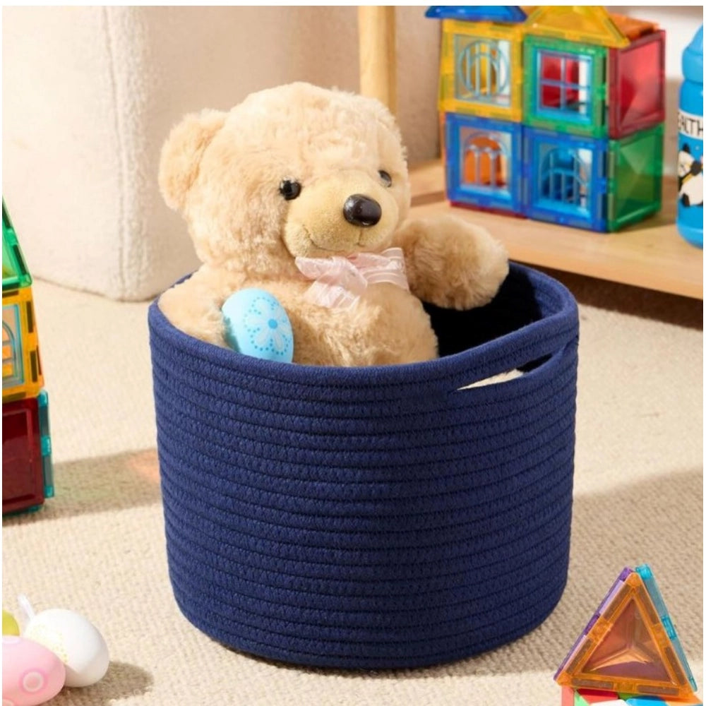 Cotton Round Small Storage Basket 9x7 Inch Pack of 1 (Blue)