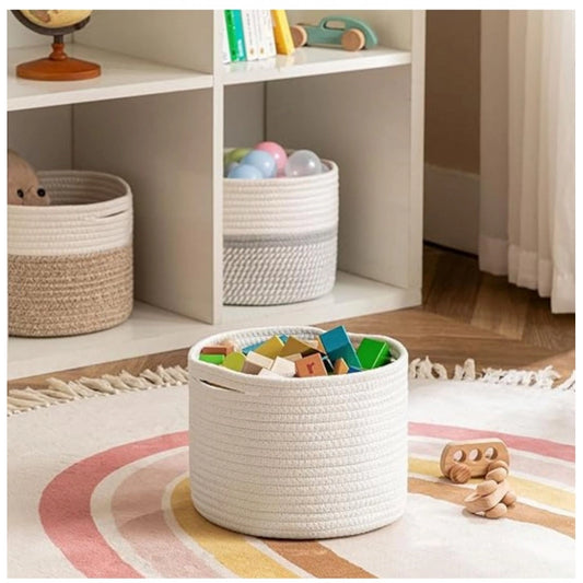 Cotton Storage Rope Woven Baskets 9x7 Inch Pack of 1 (White)