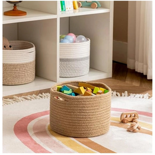 Cotton Storage Rope Woven Baskets 9x7 Inch Pack of 1 (Beige)