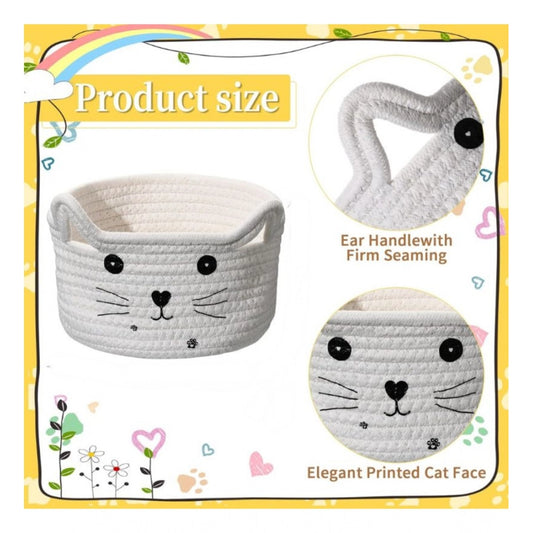 Cotton Small Cat With Face Basket Pack of 1 (White)