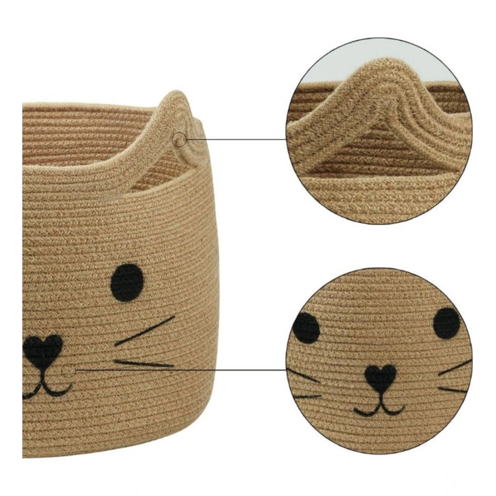 Cotton Large Storage Cat Basket 15x11 Inch Pack of 1 (Beige)